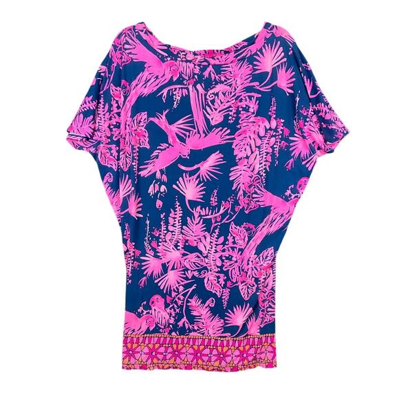 LILLY PULITZER Lowe Mini Dress Indigo Night Caw Pink Blue Tropical Floral Small - Picture 5 of 11